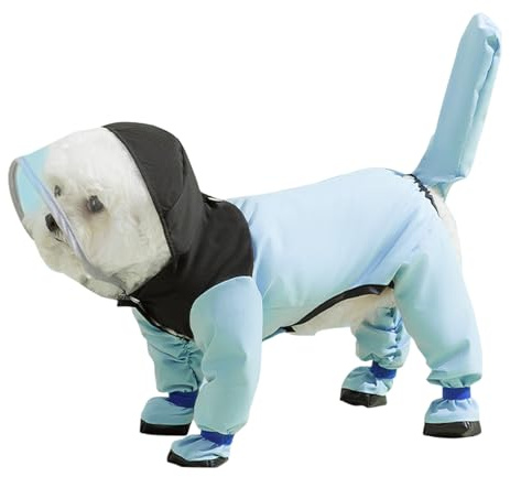 PETCUTE Impermeabile per Cani con Cappuccio, Cappotto Impermeabile per Cani con Strisce Riflettenti, Bottone a Pressione,Leggera Cappotto Cane Antipioggia per Cani di Piccola e Media Taglia