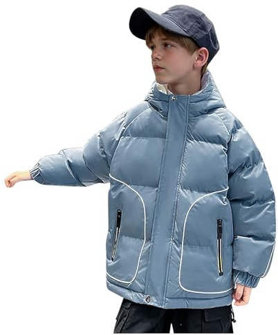 XINYUNZU Jungen Winterjacke Daunenjacke Wasserdicht Verdickte Puffer Jacke Boys Coat Warm Mode Kapuzenjacke Coole Winterjacken Kinder und Teenager Outdoor Jacken Blau 13 Jahre