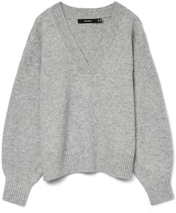 VERO MODA Femme V-Neck Pullover Vmboom Ls Pull À Col en V Noos, Gris Clair Chiné, L EU