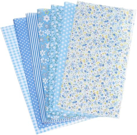 PATIKIL Bomullstygpaket, 7 st 50 x 50 cm ren bomullsfett kvartal blommigt tryckt förskurna tyg fyrkanter för sömnad lapptäcke quiltning gör-det-själv-hantverk, blå