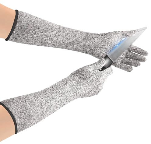 equlup 45cm/17,71po Gants Résistants aux Coupures, Manchons de Protection pour Bras Anti-abrasion Anti-rayures Anti-morsures Gants Longs Gants de Sécurité Anti-coupures pour Unisexe (1 Paire)