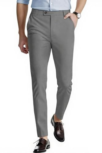 GINGTTO Pantalones Hombre Chinos Slim Fit Elásticos Pantalón Vestir para Hombres Stretch Entallado Traje Pants Gris 30/30