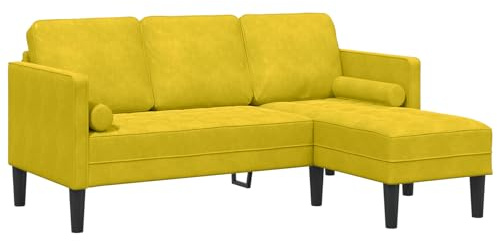 vidaXL Sofá de 3 plazas con Chaise Longue en L, tapizado en Lino Amarillo. Diseño ergonómico salón. Tiene un Estilo contemporáneo, es Muy cómodo y está Hecho con Materiales d