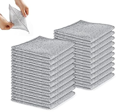 LuxTerra 20 Pièces Chiffon de Nettoyage en Métal, Chiffons à Vaisselle Polyvalents en Fil réutilisables, Torchon Fil Métallique, pour Ustensiles de Cuisine, Fruits et Légumes
