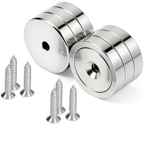 Neosmuk Magneter med hål, 70 kg silver, extra starka neodym-magnetskruvar, runda magneter, starka ringmagneter för att skruva, magnet med gänga för väggen, 6-pack