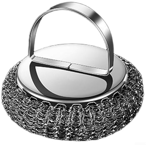 Rostfritt stål grytskrubbare, utbytbart borsthuvud, ergonomiskt långt handtag, tar bort tuff mat, för köksrengöring och underhåll av köksredskap (B)