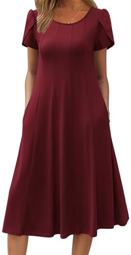 Women Summer Dresses Elegant Short Sleeve Midi Dress Crew Neck Ladies Dress | Casual Swing Dress with Pockets Beach Dress S-XXL