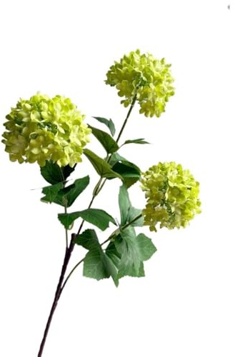 HUFFA Flor Artificial de Hortensia de Madera de Bola de Nieve de la Suerte de un Solo Tallo y 3 bifurcaciones for decoración de Bodas y hogares(Green)