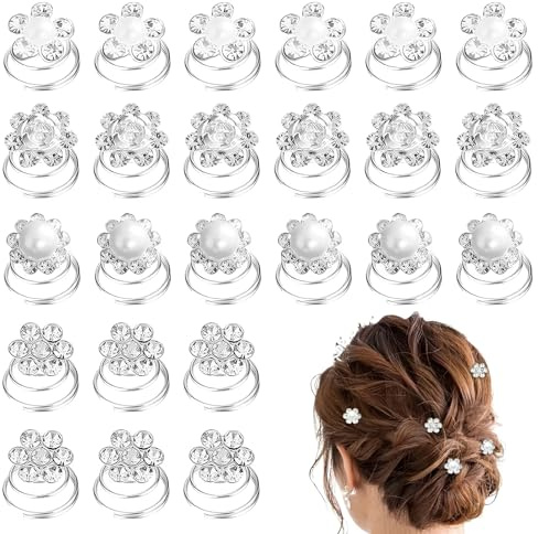 24 stycken spiral hårnålar silver, brud hårsmycke bröllop med pärlor och strass, eleganta hårspännen för kvinnor och flickor, hårsmycke nattvardsgång, tillbehör för brudfrisyrer