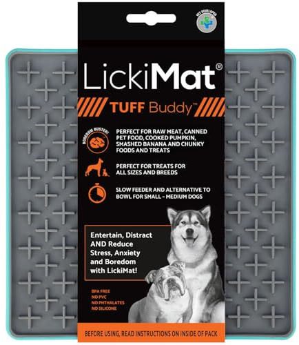 Lickimat Tuff, Heavy-Duty Buddy, Dog Slow Feeder Lick Mat, Boredom Anxiety Reducer; Perfect for Food, Treats, Yogurt, or Peanut Butter, Fun Alternative to a Slow Feed Dog Bowl, Turquoise