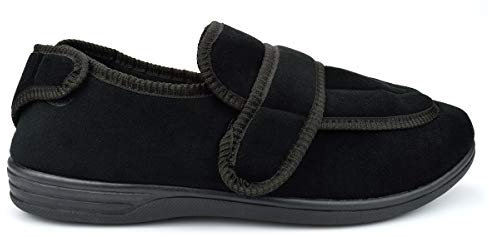 Mens Wide Fit Slippers Size 14 Mens Wide Slippers Size 16 Touch Fastening Slipper Wider Opening Wider Entry Extra Large Sizes 7-16 Black 8 UK