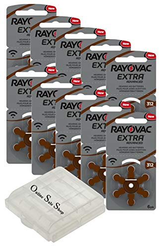 60 Size 312 Hearing Aid Batteries 10 Pack with OSS Storage Box