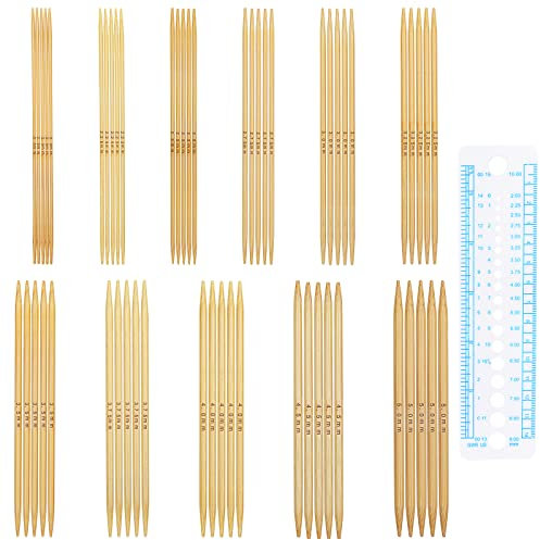 Coopay Bambus Stricknadeln Set, 13 cm Doppelspitzen Stricknadeln mit Nadellehre, 55 Stück Gerade Nadelspiel Set 2,0-5,0 mm, Kurze Stricknadeln für Socken Stricken, Holzfarbe