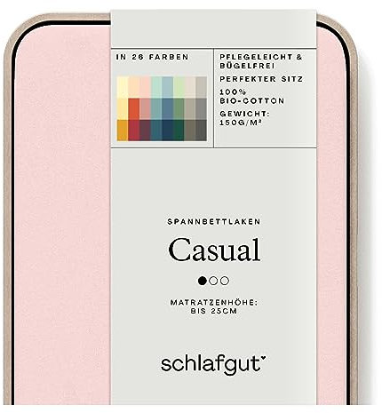 Schlafgut Casual Spannbettlaken 140x200cm bis 160x200cm - 100% Biobaumwolle, Oeko-TEX Zertifiziert, Purple Light, Matratzenhöhe bis 25cm