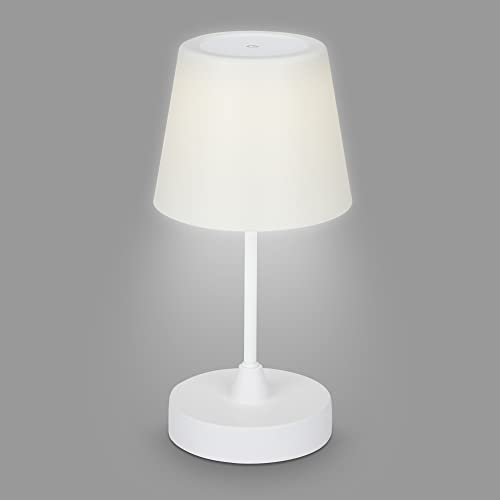 BRILONER - LED Tischlampe kabellos mit Touch, dimmbar in Stufen, neutralweiße Lichtfarbe, Nachttischlampe, Leselampe, LED lampe, Campinglampe, Tischleuchte, Akku Lampe, Touchlampe, 30x14,5 cm, Weiß