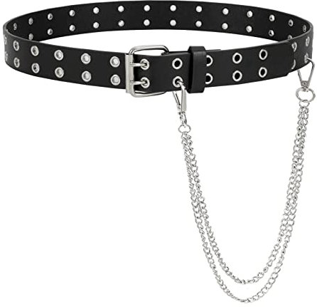LEACOOLKEY Doppelloch Nietengürtel, Punk Hip Hop Rock Gürtel für Damen