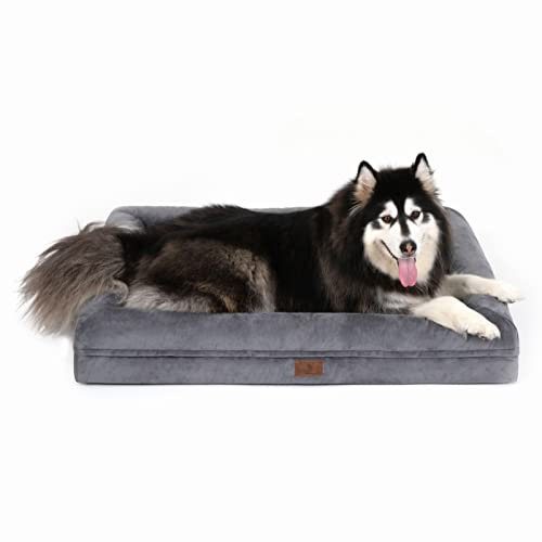 Yiruka Extra Large Dog Bed for Large Size Dogs, Waterproof Orthopedic Dog Bed with 4-Sides Removable Bolster, Non-Slip Bottom XLarge Pet Couch with Washable Cover, Dark Grey