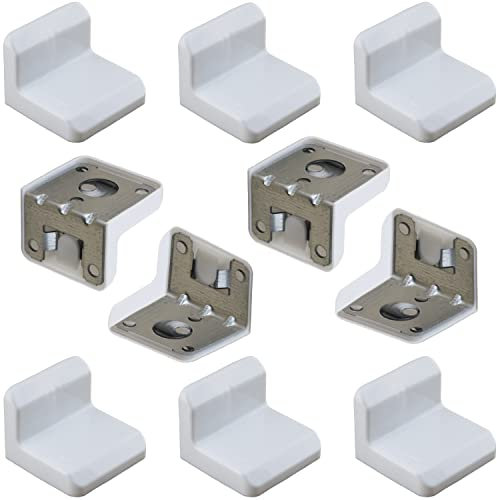 AERZETIX - C65776 - Lot de 10 Équerres de fixation haut de cuisine 29x38x39 mm avec strie à 6 trous avec cache en plastique 32x40x44 - ferrure d'assemblage et suspension - en acier - couleur blanc