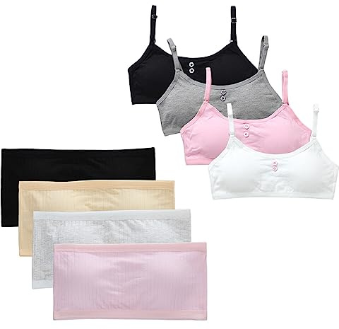 4 stycken axelbandslösa barn flickor bralette ovadderad bandeau bh, flickor träningsbehåar andas underkläder bomull sport bandeau-bh axelbandslös bralette topp klassisk bh för 8–16 år barn