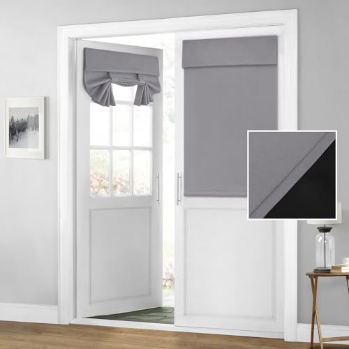 HOMEIDEAS 100% Blackout French Door Curtains, Privacy Room Darkening Curtains, 26 X 40 Inch Thermal Insulated Shades for Bedroom, Light Grey