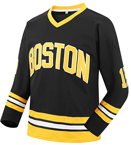 Afuby Boston Hockeytrikot Happy Gilmore 18 Adam Sandler 1996 Film Eishockey-Trikots genäht, Schwarz, Mittel