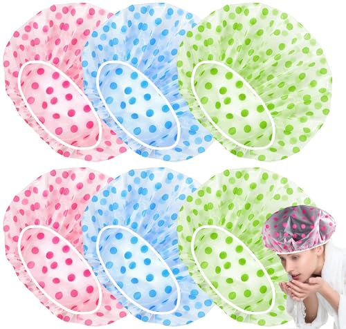 JENWUN Duschhaube 6 Stück wasserdichte Duschhüte, Wiederverwendbare Kunststoff-Duschhauben, elastische Duschkappe für Damen, Spa, Salon, Heimgebrauch und Hotel