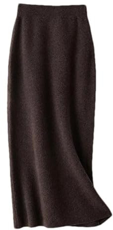 Hgvcfcv Inverno Cashmere Lavorato A Maglia Gonne Lunghe per Le Donne Media Lunghezza Vita Alta A-Line Gonne Femminile Lana, Marrone, L