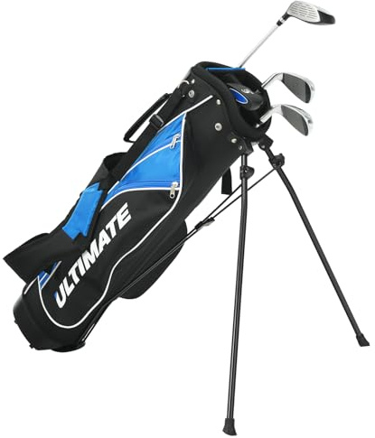 ULTIMATE Kids Golf Clubs Set with Stand Bag, Junior Complete Golf Club Set Right Hand w/ 205cc #3 Fairway Wood, #7 & #9 Irons, Putter, Foamed Head Cover & Rain Hood (Blue, Ages 11-13)
