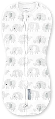 SwaddleMe by Ingenuity Compression Baby Swaddle Pod, Two-Way Zipper for Easy Diaper Changes, Improves Sleep & Calms Startle Reflex, 0-2 Months, 1.0 TOG, 1-Pack - Scribble Elephant