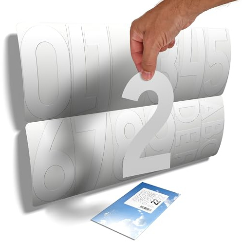 11 grandes números adhesivos (19 cm) y 6 letras, color blanco, para todo uso en soporte liso, número de casa en puerta de vidrio/buzón o para taquillas, puertas y otros
