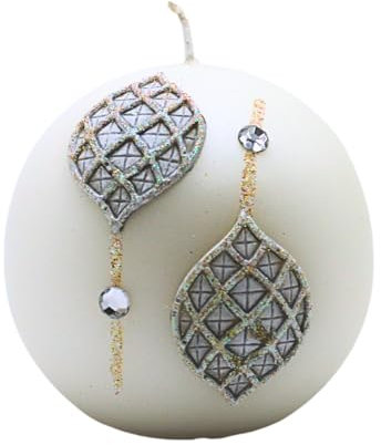 Dekohelden24 Vela Hecha y Decorada a Mano, en Forma de Bola. Vela esférica con Aspecto de Piedras Preciosas. Vela de Bola Oriental en Color Blanco. Tamaño: 8 x 8 x 8 cm Aprox.