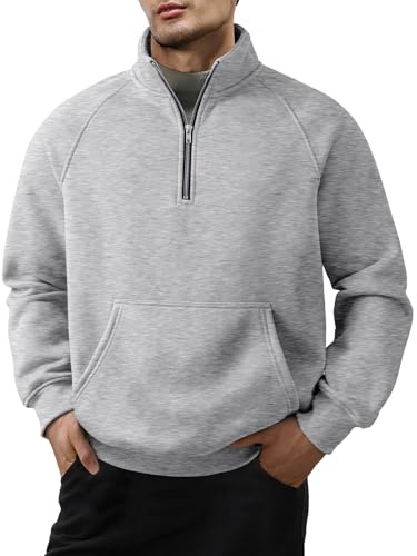 JMIERR Men's Pullover Sweatshirts Quarter-Zip Polo Family Outfit Fleece Cotton Heavyweight Sweatshirt with Pockets, 2XL, Grey