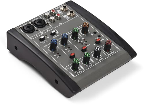 YIWEOG Ljudmixer 4-kanals blandningskonsol 48 V Phantom strömförsörjning för hemmastudio inspelning DJ Network Live Broadcast Multifunktionell professionell mixerkonsol