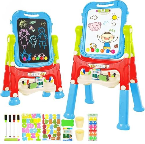 GalPat Baby Caballete para niños - Pizara niños magnética doble cara - Altura 91 cm - Contiene tizas, rotuladores, letras magnéticas, números magnéticos, imanes - Ideal Aprendizaje (ROJO)