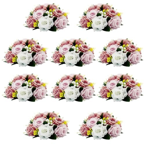 QUTUNI 10Pcs Artificial Flower Balls for Centerpieces, Large Round Rose Balls for Parties Valentine's Day Wedding Centerpieces and Home Office Decor (Dusty Pink & White)