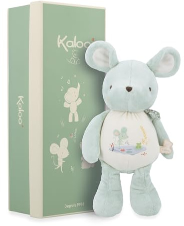 KALOO - Peluche à Son Souris - Doudou de Naissance sonore Souris – avec Clochette intégrée – Grelot – 28 cm – Matières recyclées - Compagnon câlin et ludique dès la Naissance - K210008