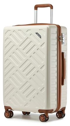 Supercase Hartschalen Koffer Trolley,56L Mittelgroßer Koffer mit 4 Rollen und TSA-Schloss, Leichter Reisekoffer für Flugreisen, Business und Urlaub, 64.5×42×25cm Cremeweiß