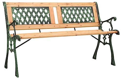 CFODOJ Banco de jardín para el hogar, 122 cm, hierro fundido y madera maciza de madera de abono