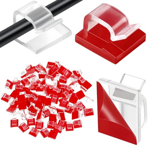 CATOR 100 Pezzi Fermacavi, Clip per Filo per Luce da Esterno Ganci per Ordinare Cavi Autoadesivi Supporto Organizzatore per Cavi per la Gestione dei Cavi, Decorazioni Natalizie Luce Fata