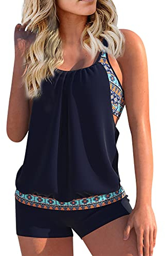 uxxnjfg Maillot De Bain Femme 2 Pieces Shorty Tankini Grande Taille Ensemble Maillot De Bain Taille Haute Amincissant avec Armature Ete Swimwear