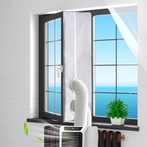 Hydomi 400CM (158 Inch) Upgrade Air Conditioner Window Kit for UK Window - Air con Seal Kit/Waterproof/Hot Air Stop/No Drilling with Zip and Adhesive Fastener for Portable AC&Tumble Dryer