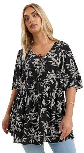 Yours Curve & White Palm Print Tie Neck Top - Women's - Plus Size Curve