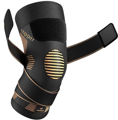 NEENCA Genouillère de compression en cuivre avec sangles pour femme/homme, pour douleurs au genou, arthrite et ligament croisé antérieur. Genouillère pour la course à pied et l'entraînement (unité)