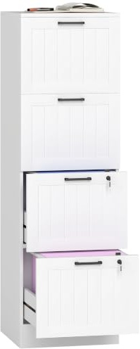HOMCOM 4 Drawer File Cabinet with Lock for A4 and Letter Size Folders White | Vertical Filing Cabinet, Adjustable Hanging Bars, Printer Stand with Storage