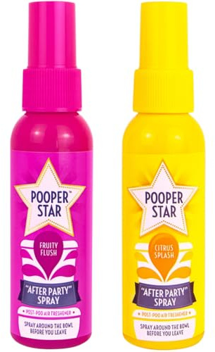 2 × 60 ml Pooper Star Citrus Splash & Fruity Flush Fragranced Toilet Air Fresheners, Bathroom Odour Control, Pre/Post-Use Toilet Bowl Spray, Travel-Friendly Room Freshener By Kavya Global