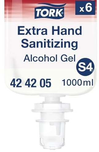 Tork Gel hydroalcoolique extra désinfectant pour les mains S4, sans résidu collant, 6 x 1000 ml, 424205