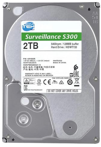 SIMPLETEK - Disco Rigido Interno ad Altissima Capacità 2 TB (2000 GB) 3.5 Pollici SATA III per Videosorveglianza DVR/NVR 24/7