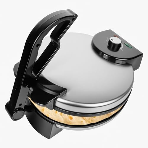 25.4cm Compact Roti Maker Machine, Electric Tortilla Maker with FREE Roti Warmer, Electric Tortilla Press to make Roti, Chapati, Tortilla, Tortillera AC220-240V 50/60Hz 1200W