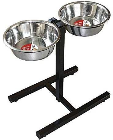 ICA CAR2250 Comedero Doble de Acero Inoxidable Regulable para Perros, 2 Cuencos de 25cm, 2,9 L, Altura máxima 40cm