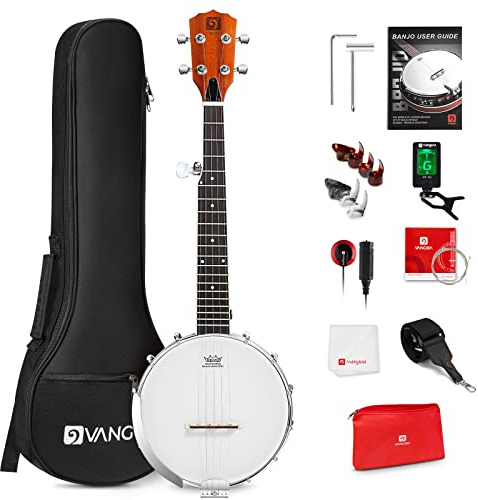Vangoa 5 String Banjo 26 Inch, MINI Travel Banjo Beginner Kit with Remo Head, Open Back & Closed Solid Back with beginner Kit, Comfortable Carrying Bag